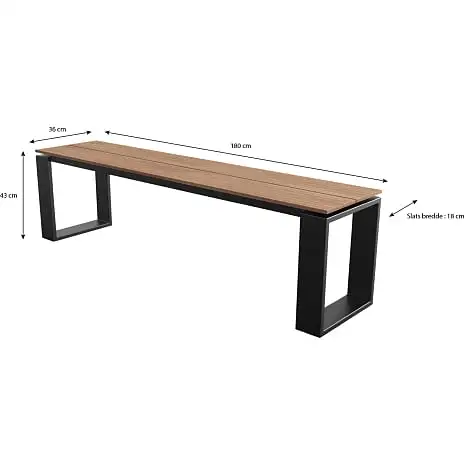 Andre Mærker Melville Havebænk 180 X 36 Cm - Sort/teaklook - Billede 3