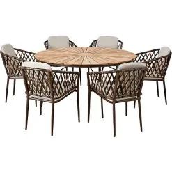 Andre Mærker Kerteminde Teak Bord Ø150, Mocca Stel Med 6 Mijas Stole