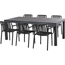 Andre Mærker Canberra Udtrækshavebord Med 6 Messina Havestole - Sort
