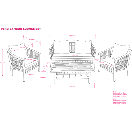Andre Mærker Vero Bambus Loungesæt Med 4 Dele - Natur - Billede 2
