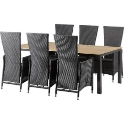 Andre Mærker Carlton Teak-look Havesæt Med 6 Wells Stole - Sort