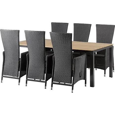 Andre Mærker Carlton Teak-look Havesæt Med 6 Wells Stole - Sort