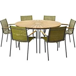 Andre Mærker Kertemindebord I Teak Ø150 Med 6 Mood Stole - Teak/grøn