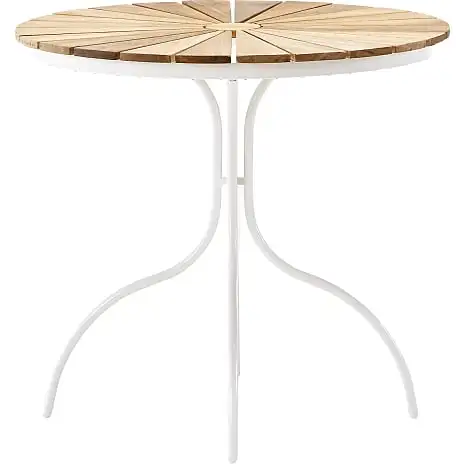Kerteminde Teak Cafébord Ø80 Cm, Hvidt Stel