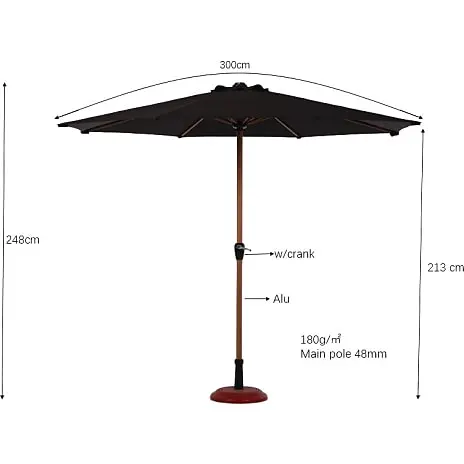 Andre Mærker Termoli Parasol Ø:300 Cm Med Krank - Sort/teak - Billede 3