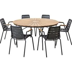 Andre Mærker Kerteminde Teak Bord Ø150, Antracit Stel Med 6 Austin Stole