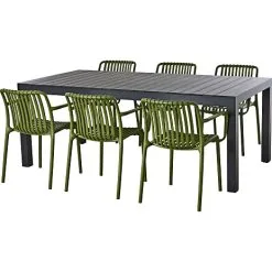 Andre Mærker Canberra Udtrækshavebord Med 6 Messina Havestole - Sort/grøn