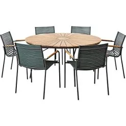 Andre Mærker Kerteminde Teak Bord Ø150, Antracit Stel Med 6 Mood Stole - Skifer Grå