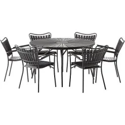 Kerteminde Nonwood Sort Ø130 Havemøbelsæt Med 6 Stole - Sort/Antracit