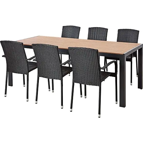 Andre Mærker Carlton Havesæt 205x90 Cm Med 6 York Stole - Teak/sort