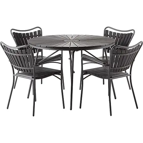 Kerteminde Nonwood Sort Ø110 Havemøbelsæt Med 4 Stole - Sort/Antracit