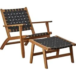 Siena Acacie Loungestol Inkl. Fodskammel - Sort