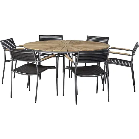 Andre Mærker KERTEMINDE TEAK SÆT Ø150CM, MED 6 MOOD AIR SORT/TEAK STOLE