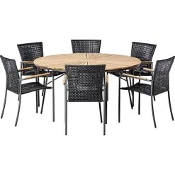 Kerteminde; Mood Kerteminde Teak Bord Ø150, Antracit Stel Med 6 Mood Tokyo Stole