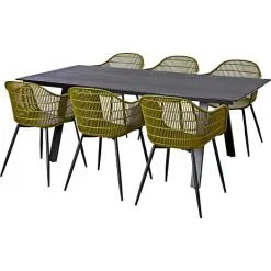 Andre Mærker Riverside Havebordsæt Med 6 Dawson Stole - Sort/grøn
