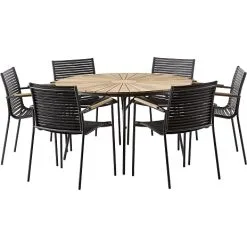 Andre Mærker Kerteminde Teak Ø130 Cm, Antracit Stel Med 6 Mood Teak Stole