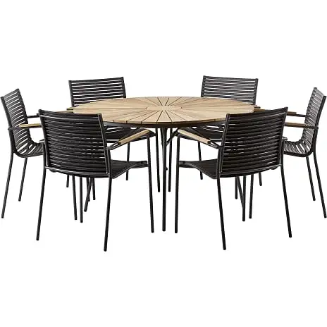 Andre Mærker Kerteminde Teak Ø130 Cm, Antracit Stel Med 6 Mood Teak Stole