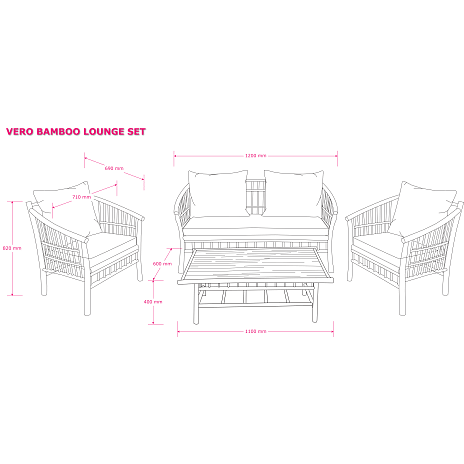 Andre Mærker Vero Bambus Loungesæt Med 4 Dele - Natur - Billede 7