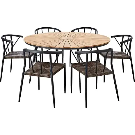 Andre Mærker Kerteminde Teak Bord Ø150, Antracit Stel Med 6 Capri Stole