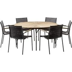 Andre Mærker Kerteminde Teak Bord Ø150 Cm, Antracit Stel Med 6 Mood Stole