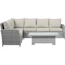 Vila Vinga Loungesæt Med Hjørnesofa Og Hæve/sænkebord - Sand