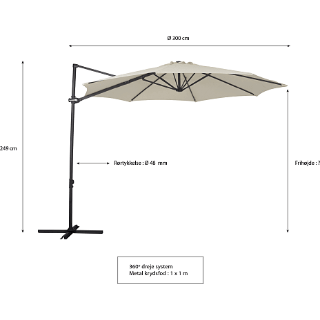 Andre Mærker Pompano Parasol - Hvid Inkl. Plastfod Med Betonfyld - Billede 3