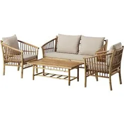 Andre Mærker Vero Bambus Loungesæt Med 4 Dele - Natur