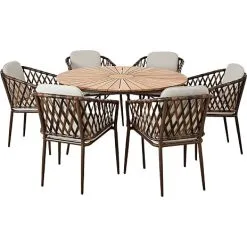 Andre Mærker Kerteminde Teak Bord Ø150, Antracit Stel Med 6 Mijas Stole