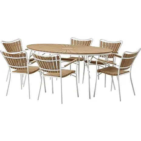 Kerteminde Nonwood 180x90 Havemøbelsæt Med 6 Stole - Teak/Hvid